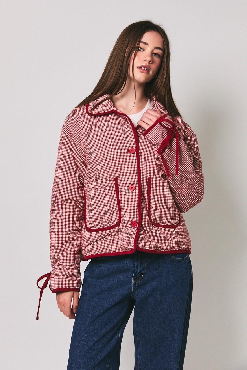 Gingham Quilted Jacket With Corduroy Contrast Detail