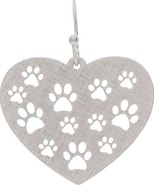 Silver Love Paw Prints Heart Brass Earring