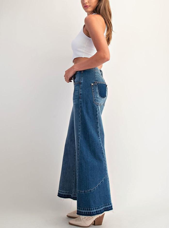 Frayed Pocket Boot Cut Jeans