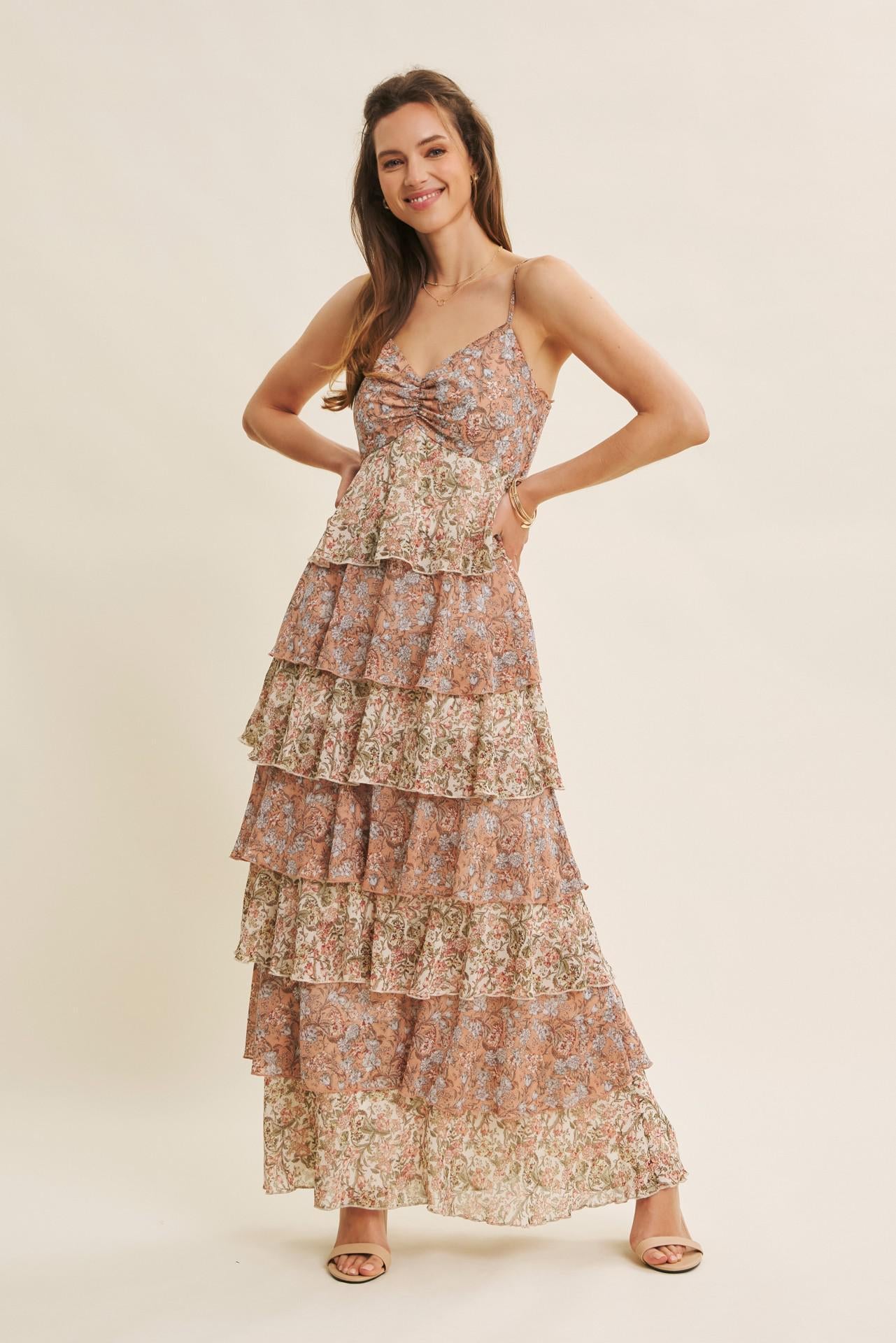 Clay Multi Ruffle Maxi Dress