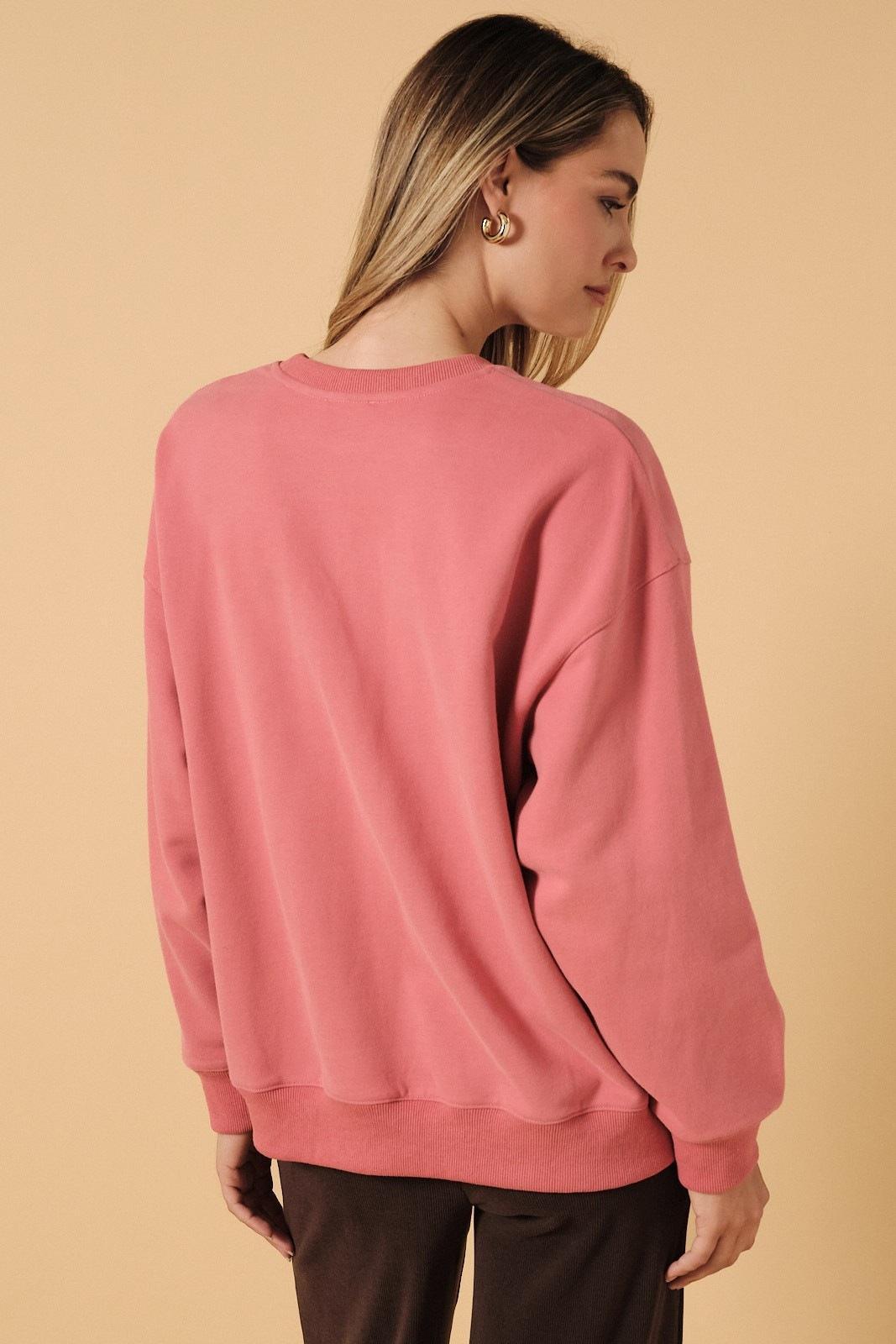 Coffee Weather Embroidered Oversized Crewneck Sweatshirt