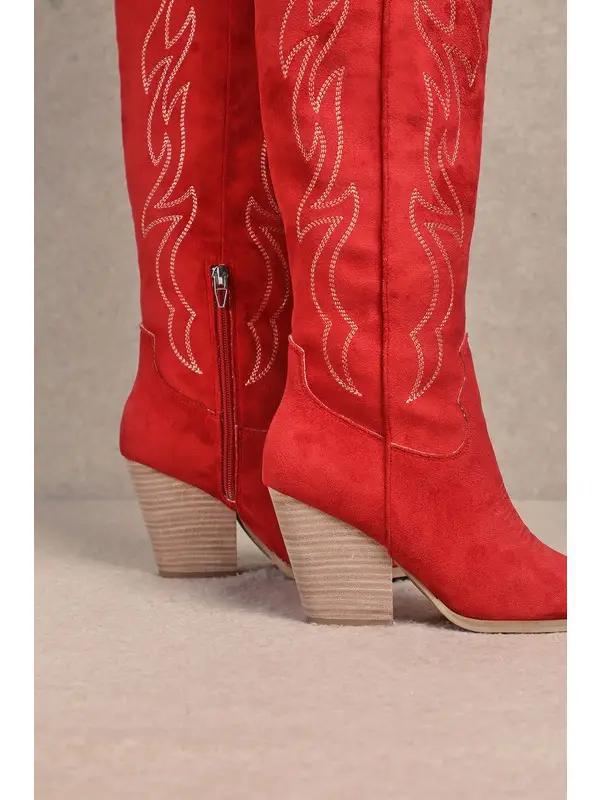 Abby Red High Shaft Western Boots