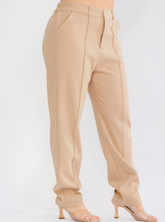 KHAKI PLUS SIZE BUTTON CLOSURE STRAIGHT LEG PANTS