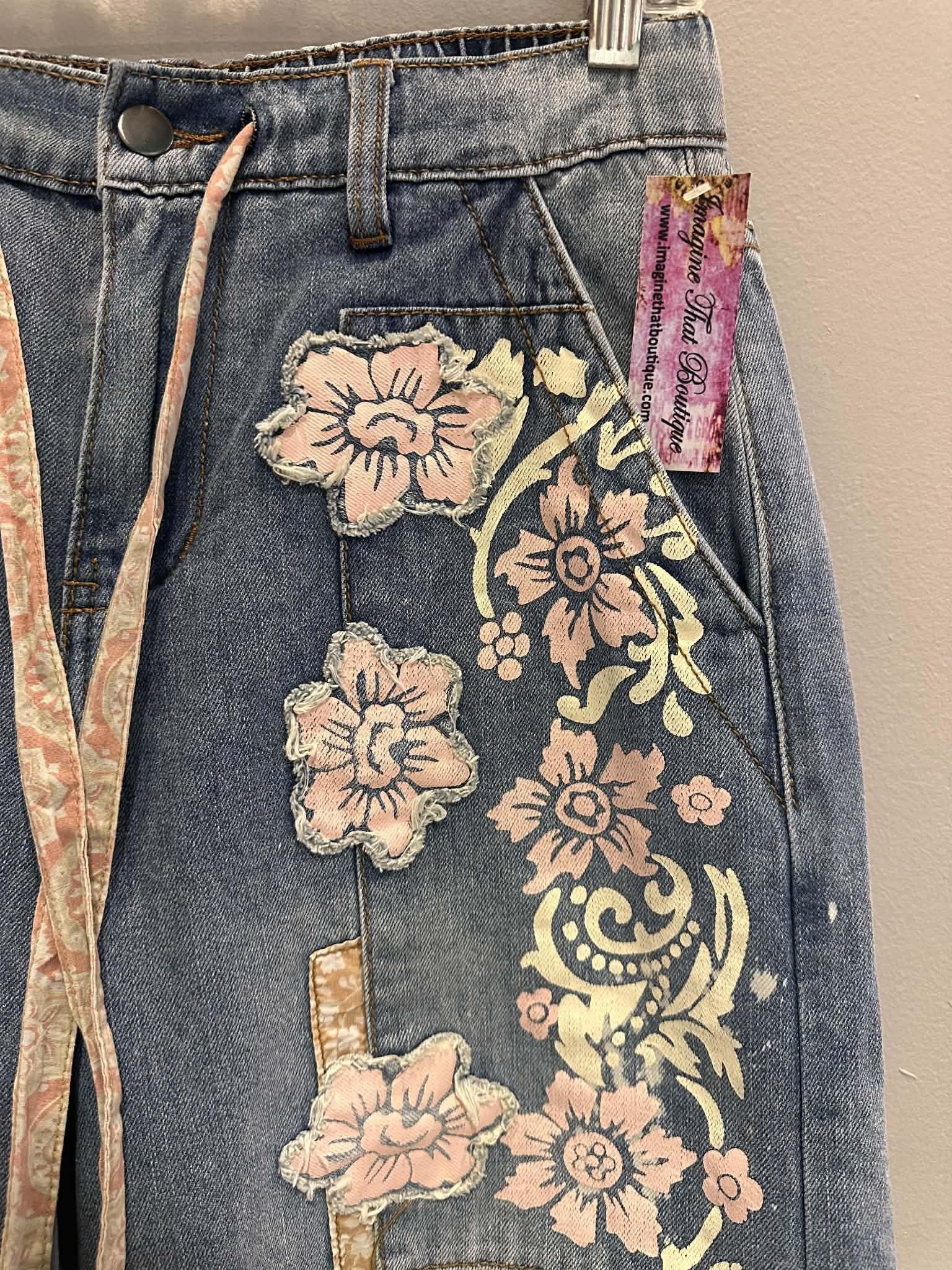 Washed Block Patched Denim Pants