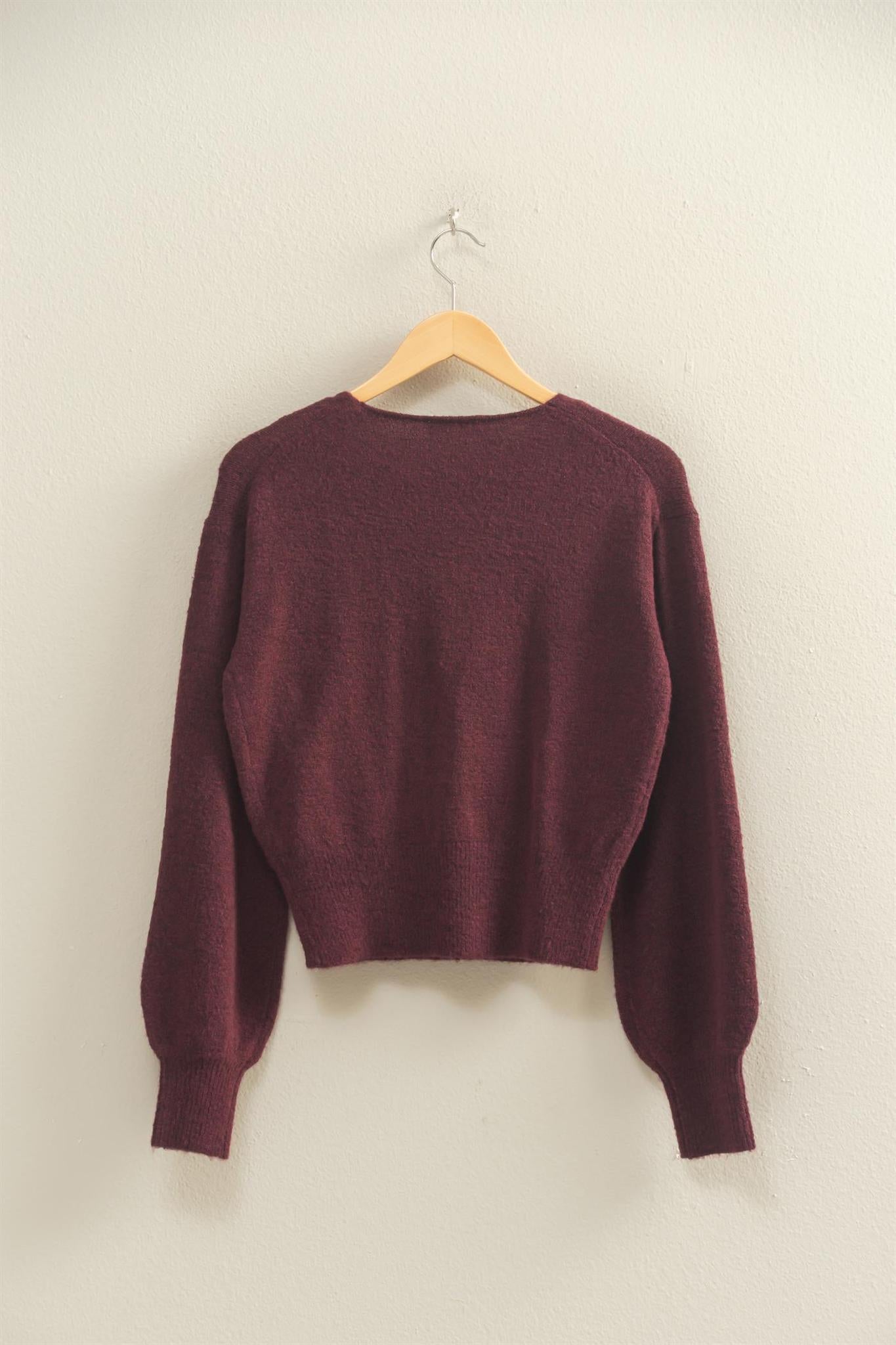 Dark Cherry Surplice V Neck Sweater