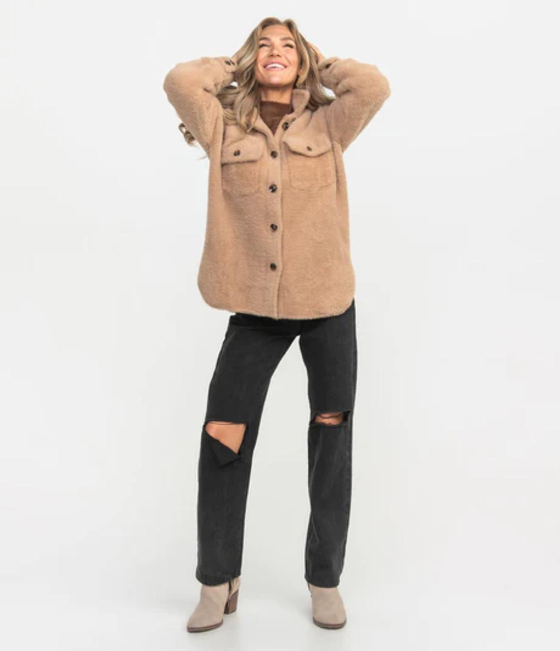 Feather Knit Shacket Mocha Tan