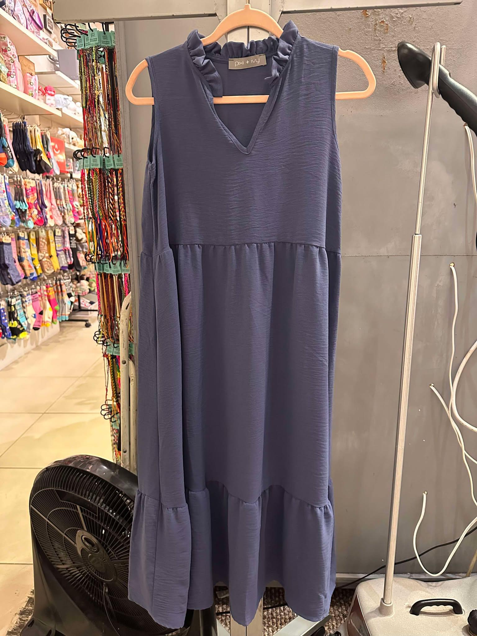 Dark Blue Midi Tiered Dress