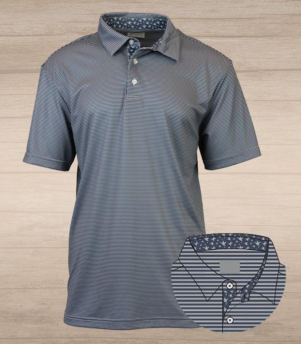 Andy Stripe Performance Polo with Ducks - Navy & Grey