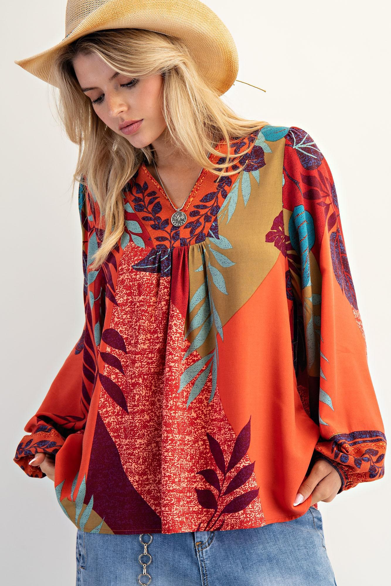 Rose Green Rayon Challis Blouse