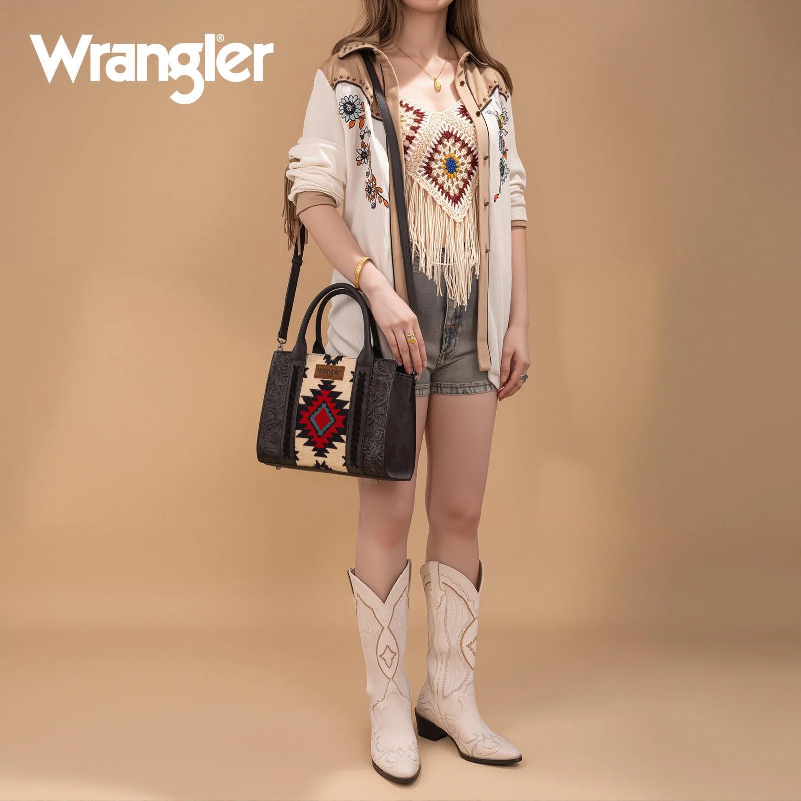 Wrangler Tooled Aztec Pattern Print Concealed Carry Tote/Crossbody