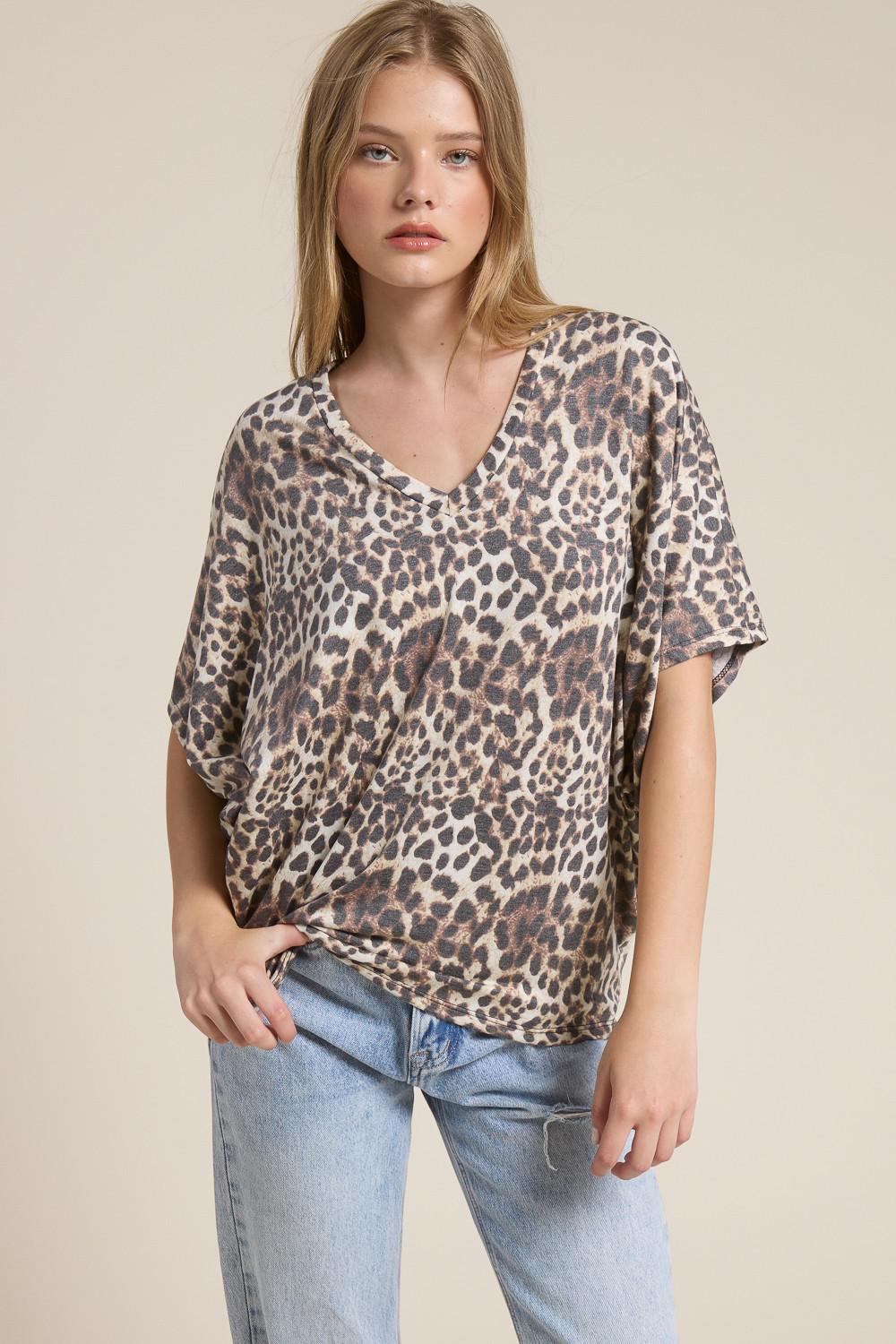 Taupe Leopard V-neck Oversized Top