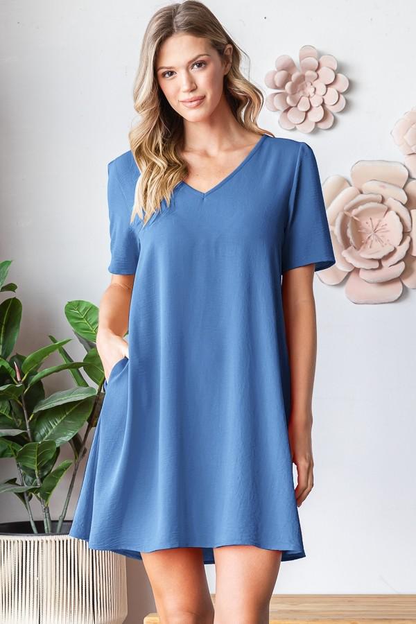 Plus Blue Short Sleeve Solid Airflow Dress