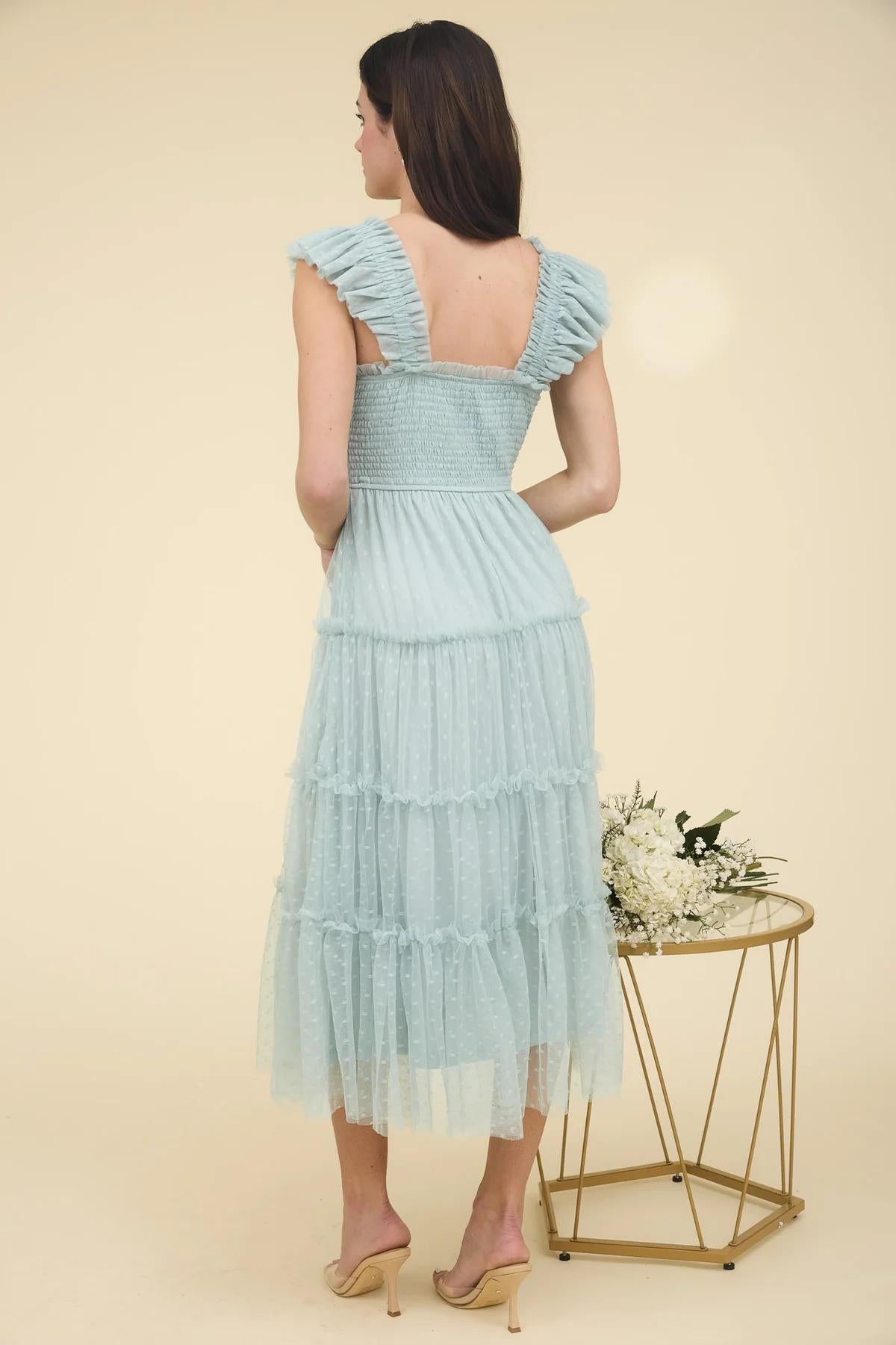 Polka Dot Chiffon Tiered Midi Dress
