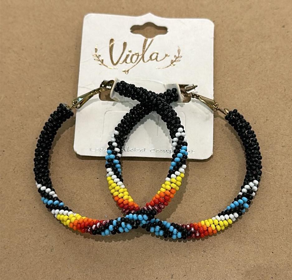 Black Aztec Beaded Hoops