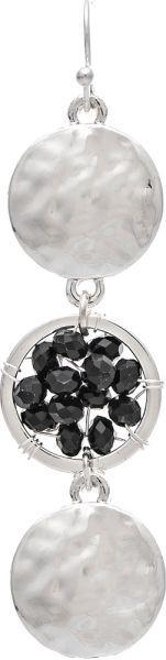 Silver Black Bead Three Circles Earring