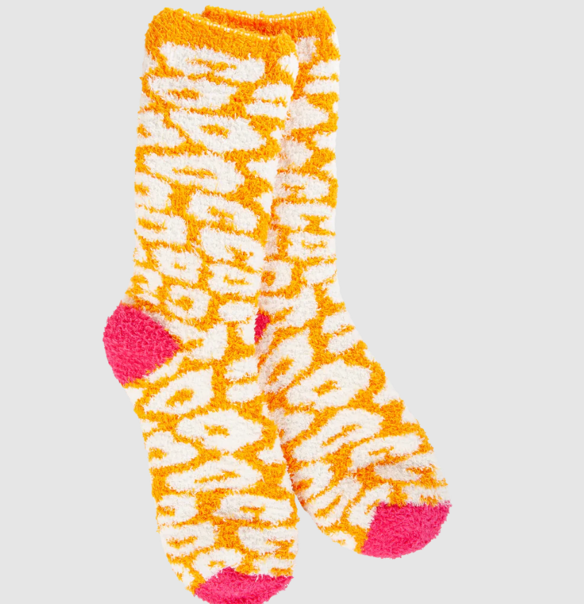 Orange Multi Leopard Fuzzy Socks