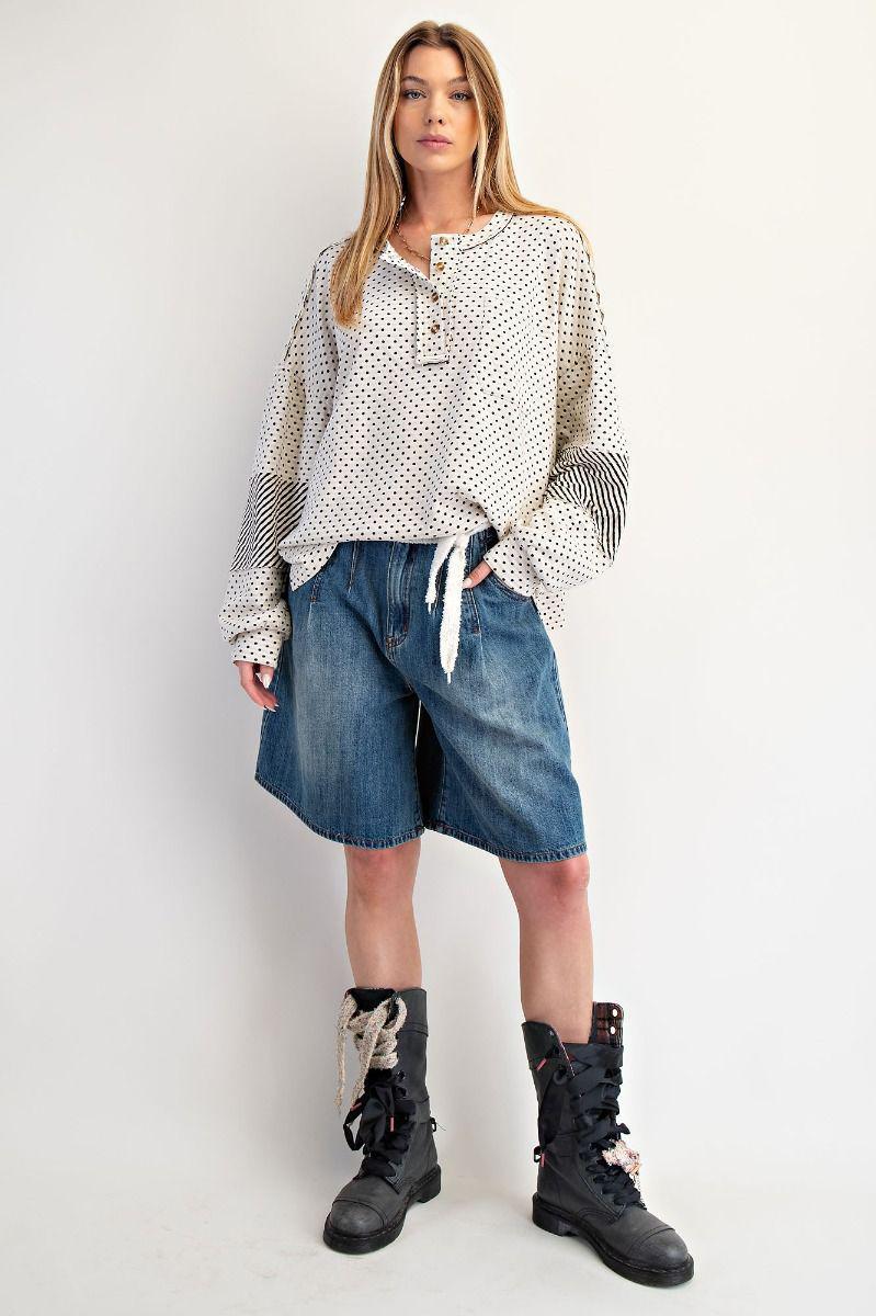 Cream Mixed Print Washed Pullover