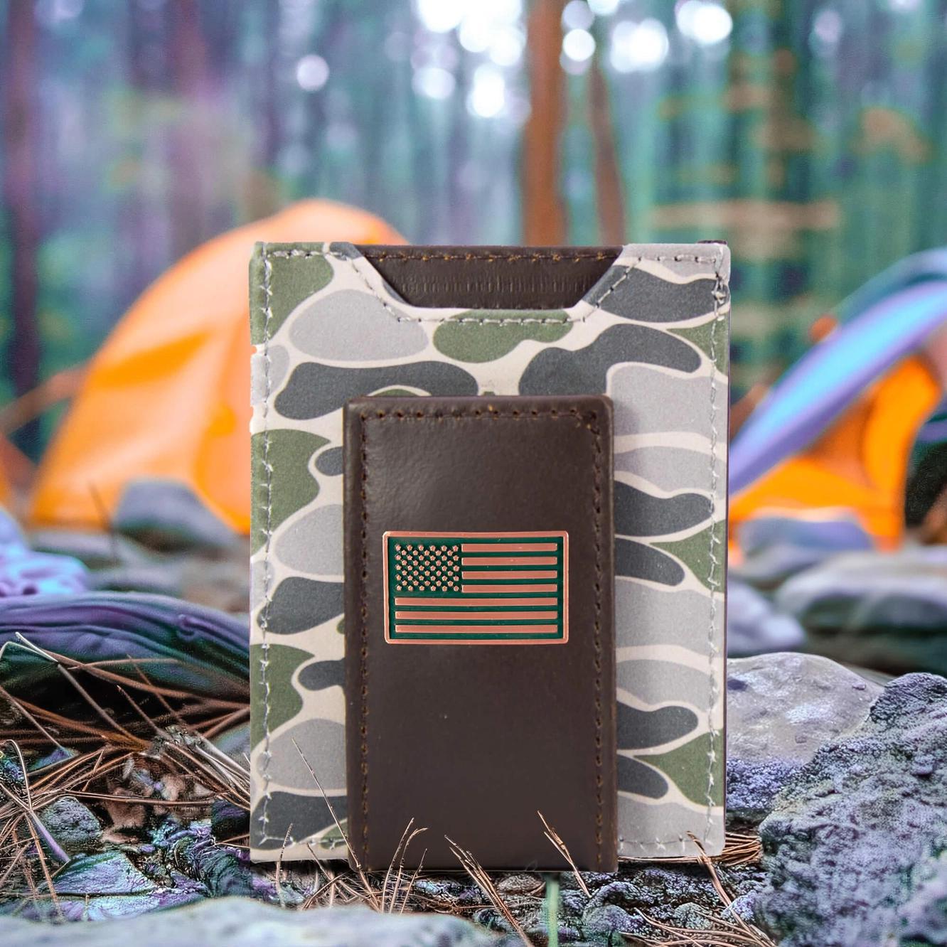 Magnetic Front Pocket Old School Camo Leather Wallet