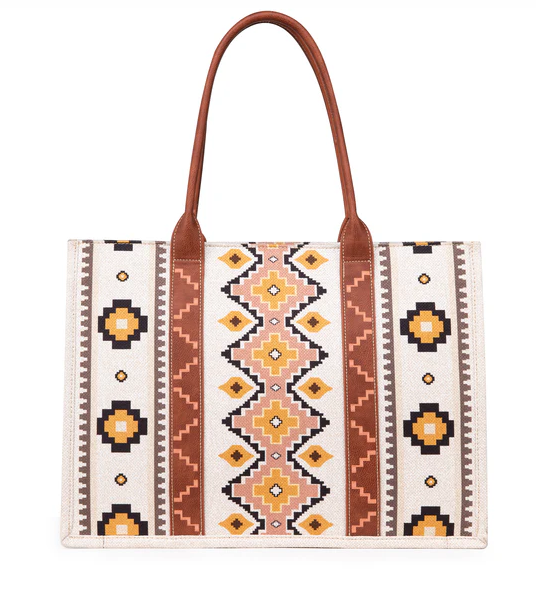Wrangler Southwestern Pattern Dual Sided Print Canvas Wide Tote Coffee