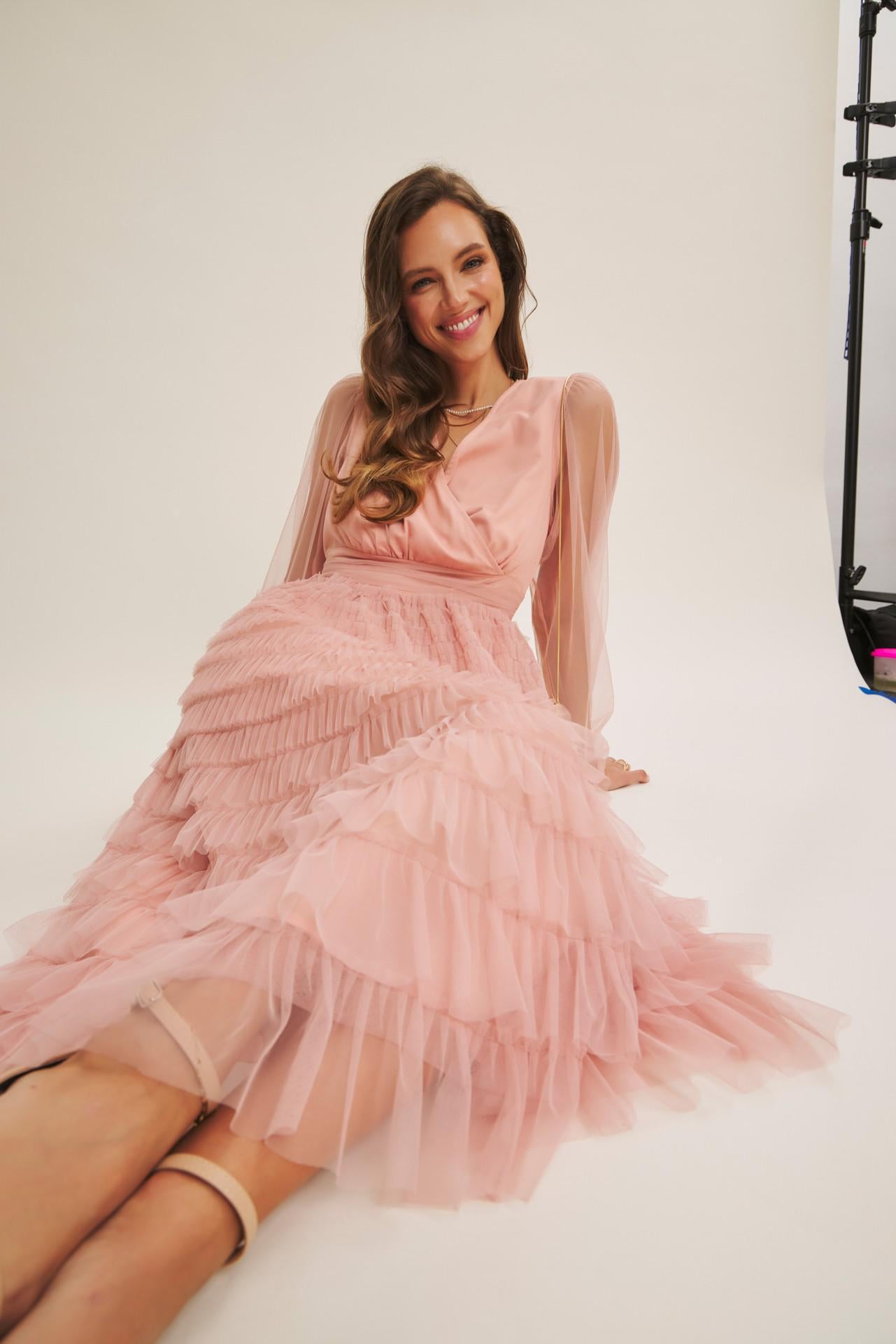 Pure Magic Ruffled Mesh Midi Dress