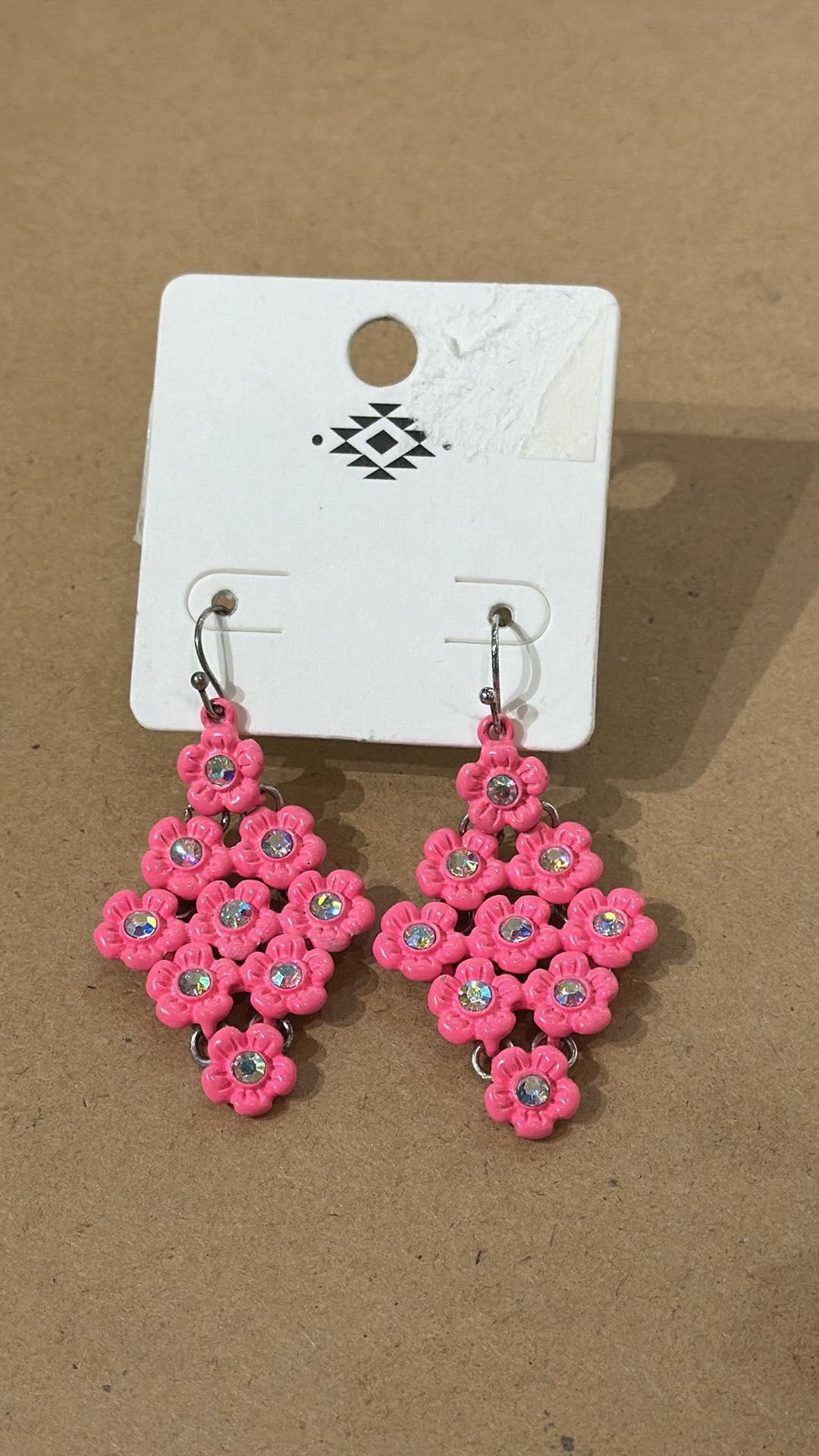 Pink Flower Drop Earrings