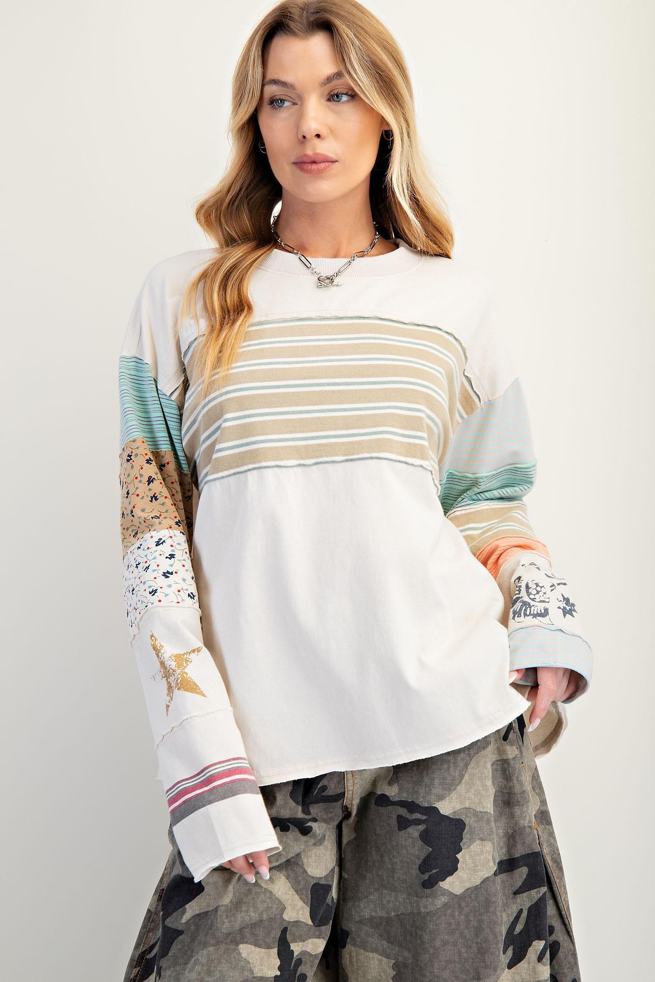 Stripe Mix Terry Knit LS