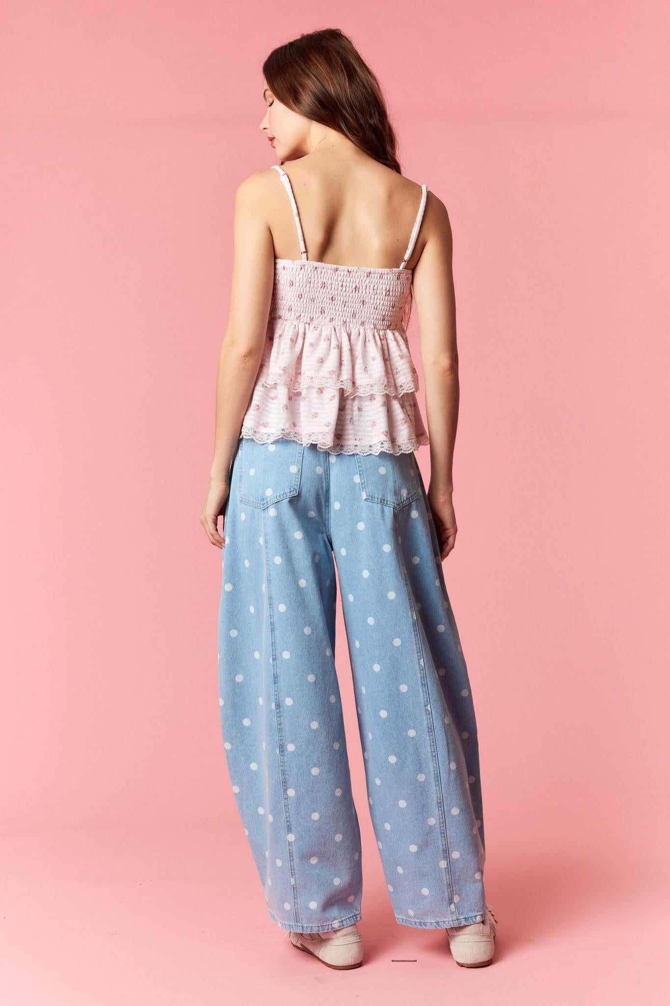 Ditsy Floral Print Scallop Lace Sleeveless Top