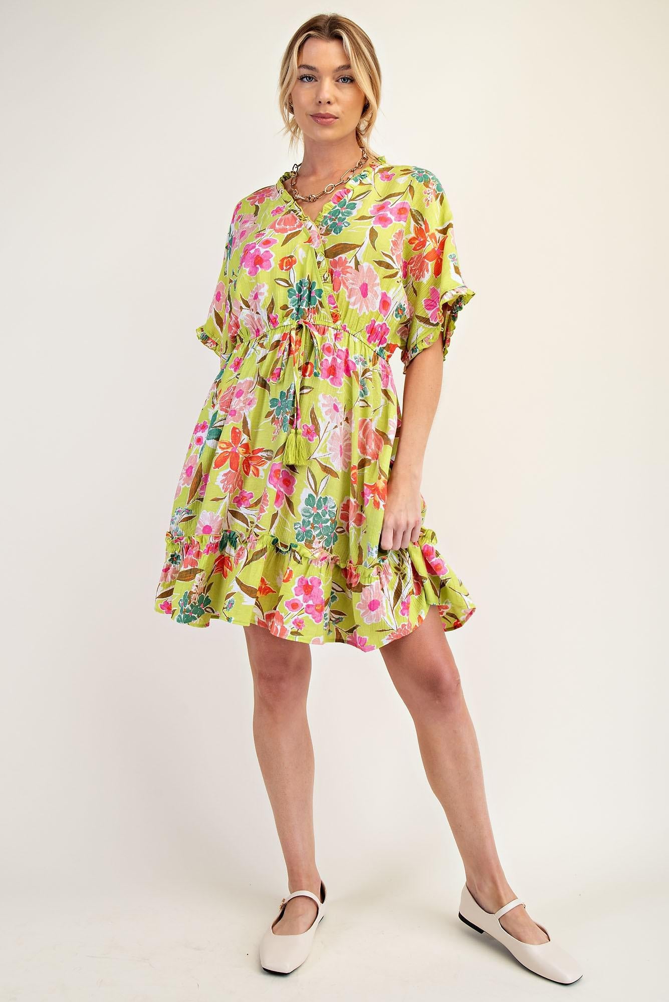 Printed Peach Blossom Woven Dress
