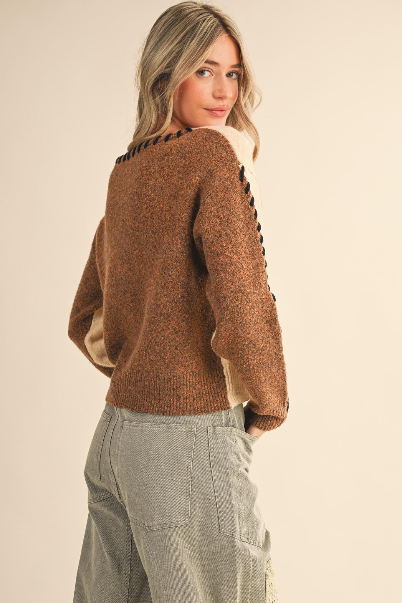 Whip Stitch Two-tone Sweater