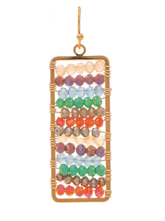 Gold Multicolor Beaded Wide Bar Earring