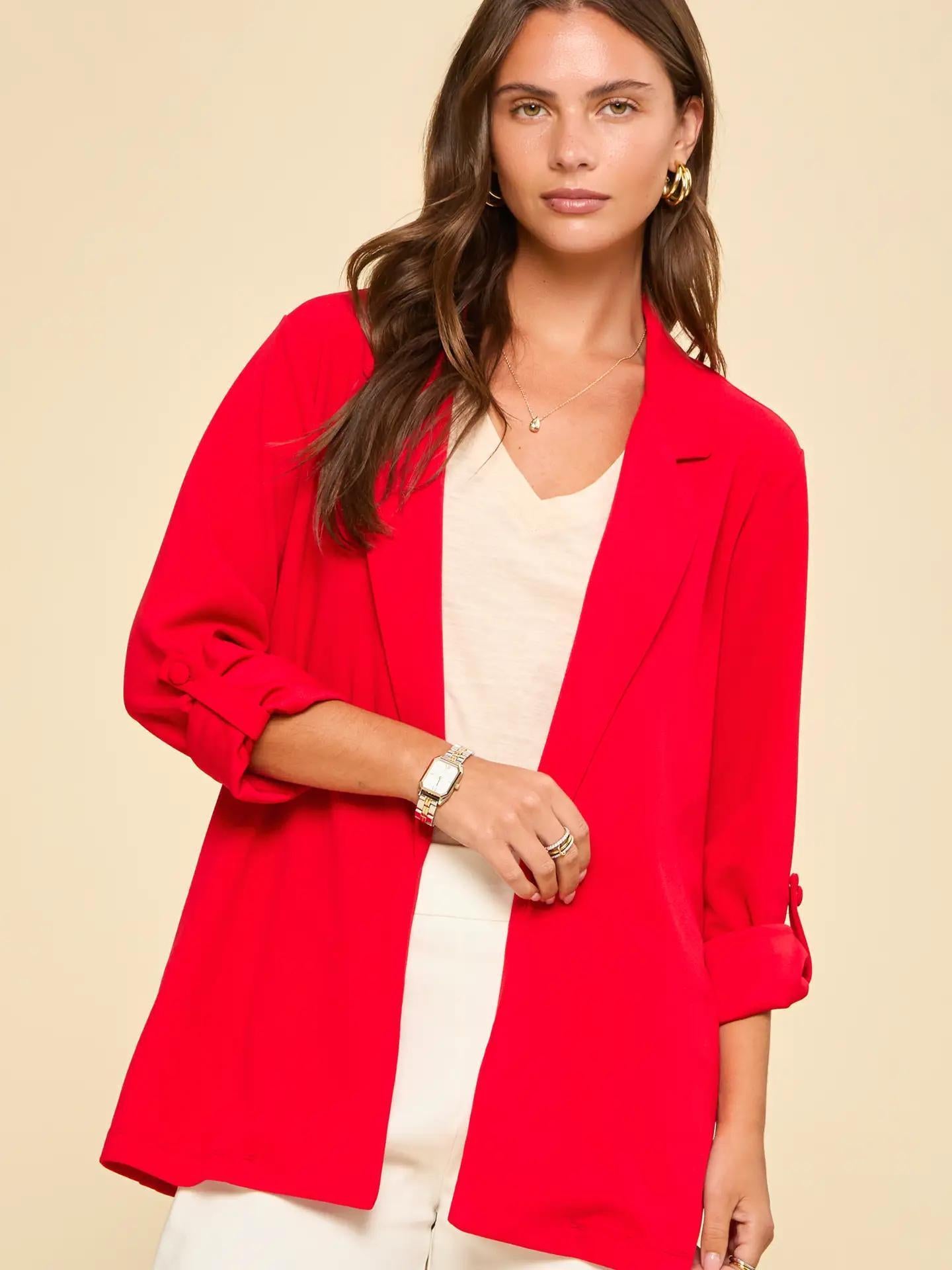Red Open Front Boyfriend Blazer