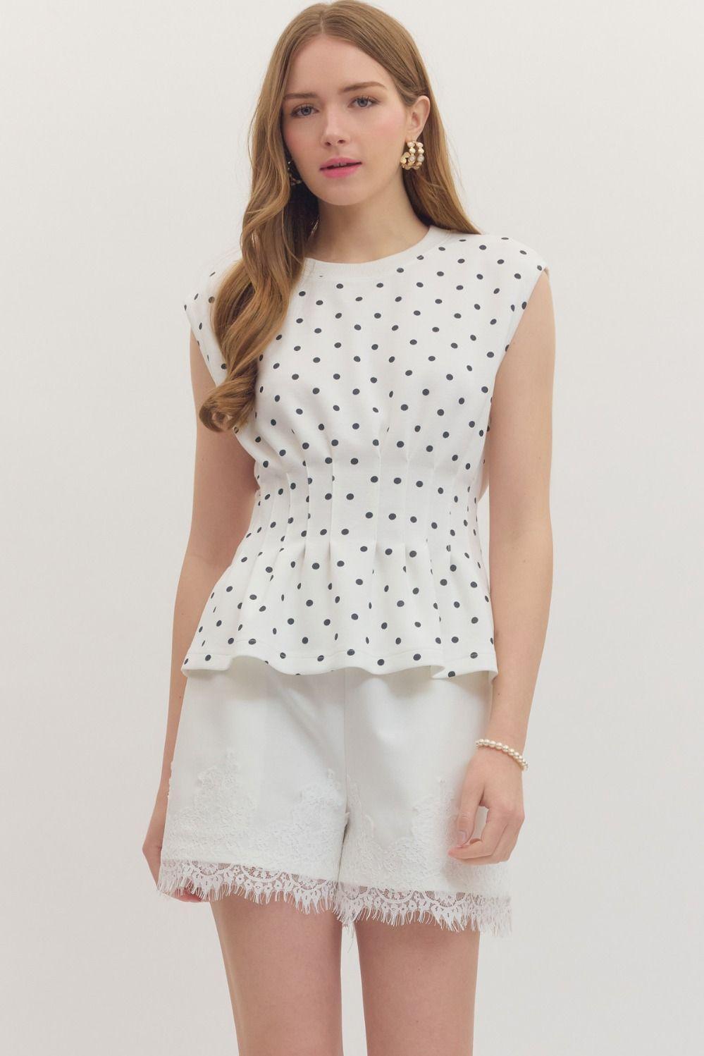 Off-White Cap Sleeve Polka Dot Tee