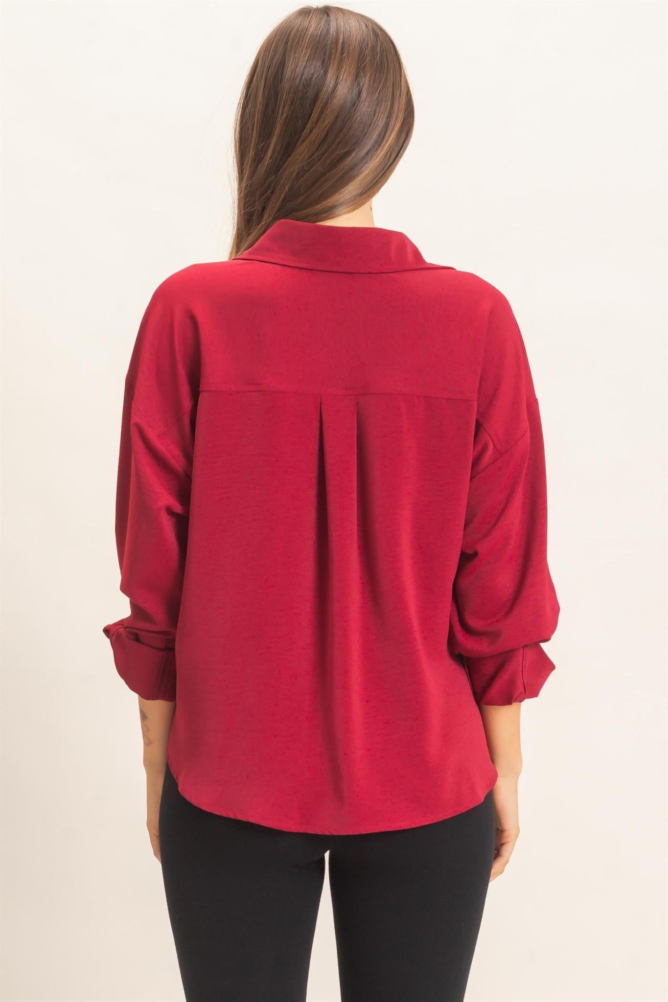 Burgundy Button-up Dolman Sleeve Top