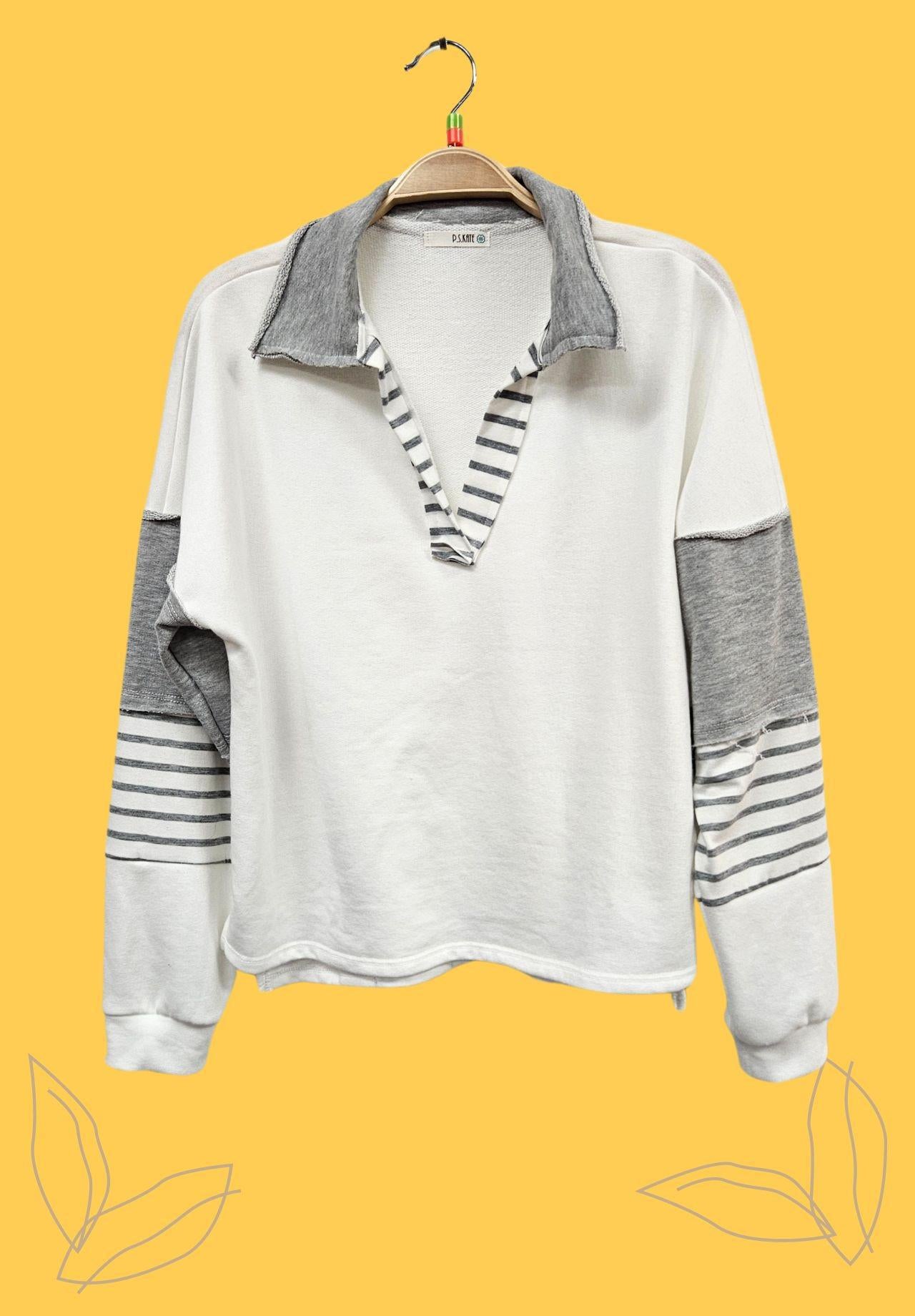 Heather Grey & White Pullover