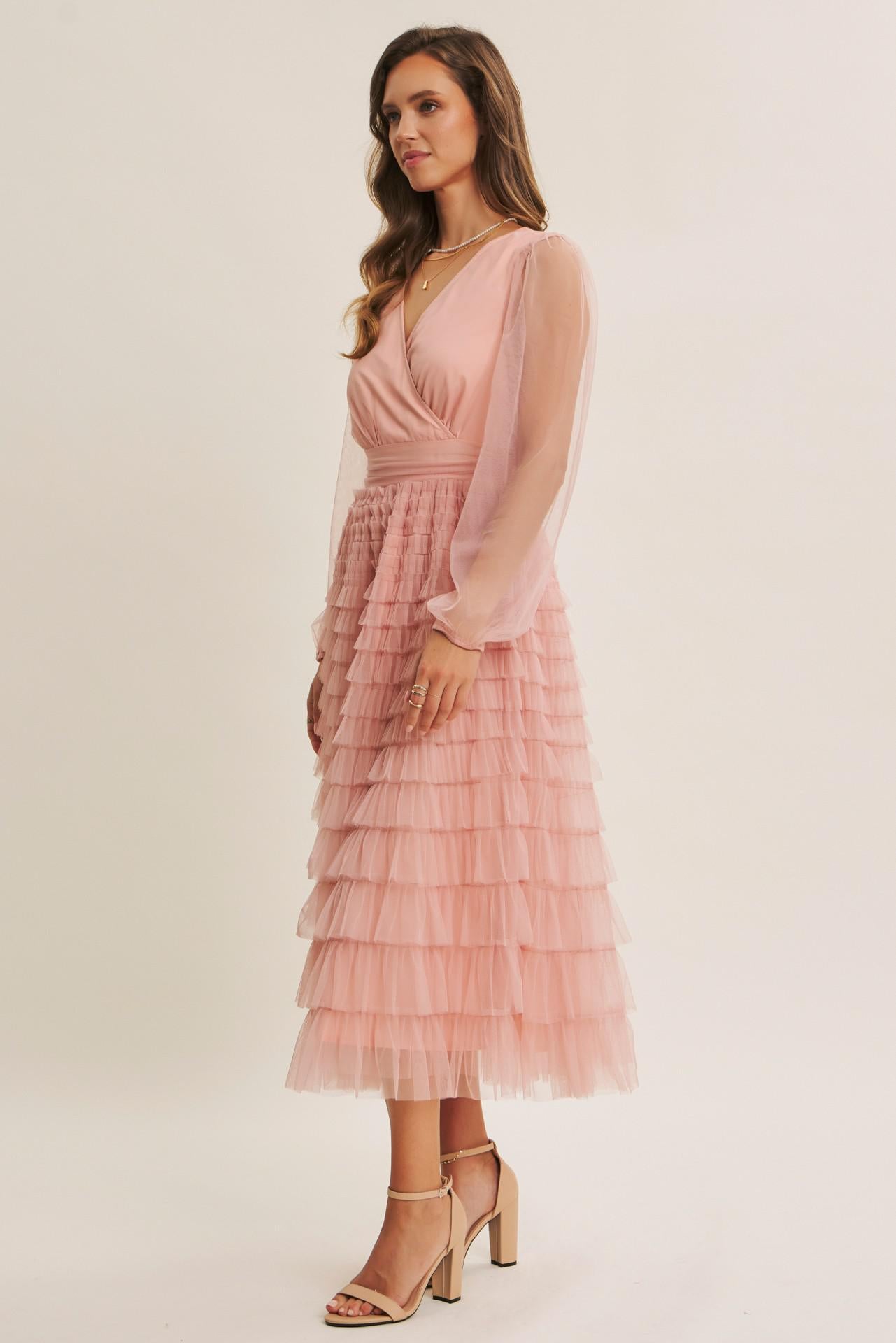 Pure Magic Ruffled Mesh Midi Dress