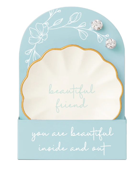 Beautiful Friend 2.75" Trinket Dish & 5mm Cubic Zirconia Stud Earring Set