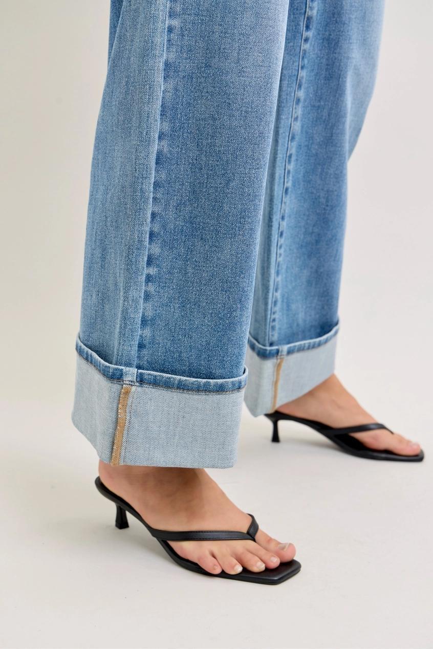 Judy Blue MR Straight Fold Over Waistband Jeans