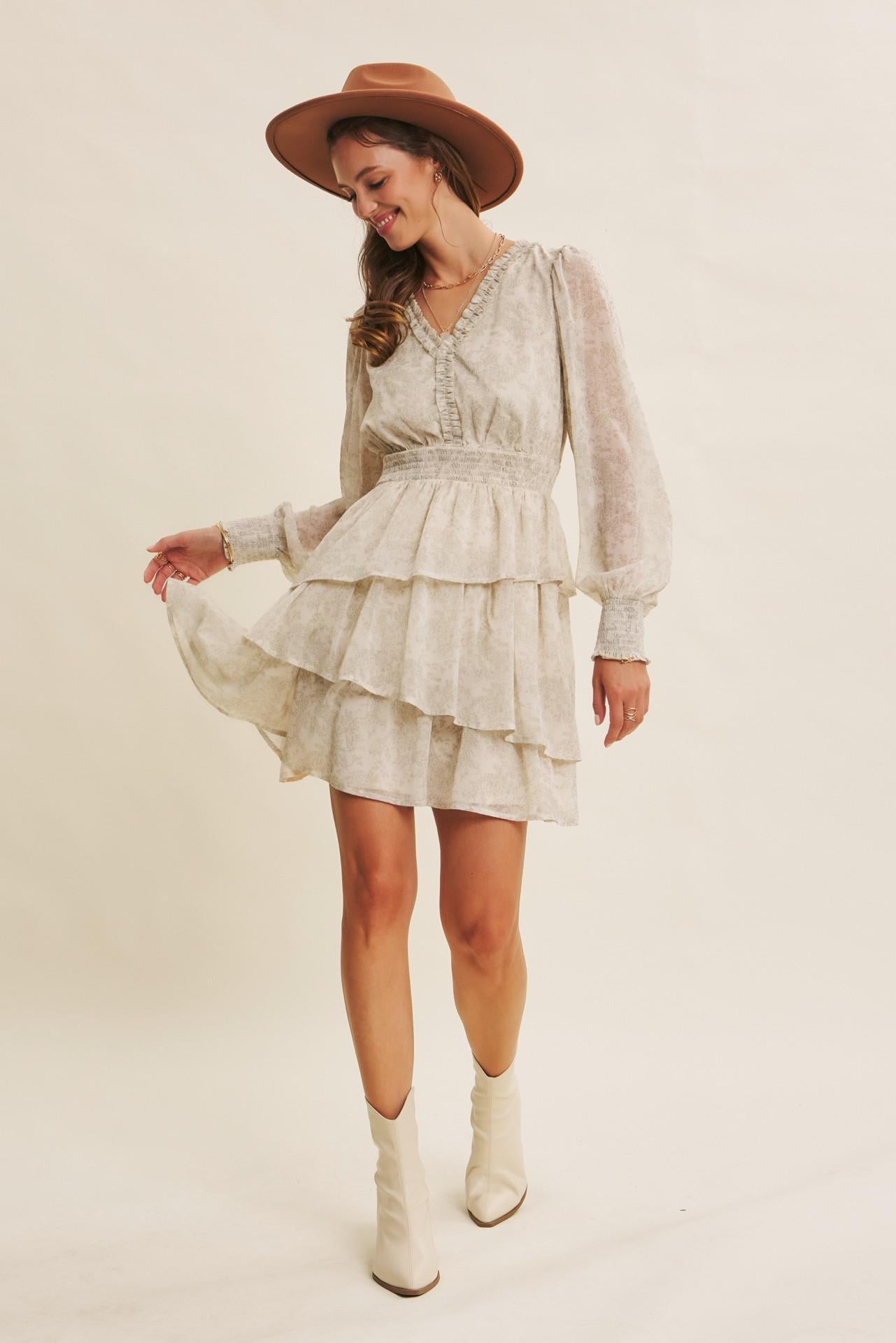 Floral Asymmetrical Tiered Ruffle Mini Dress