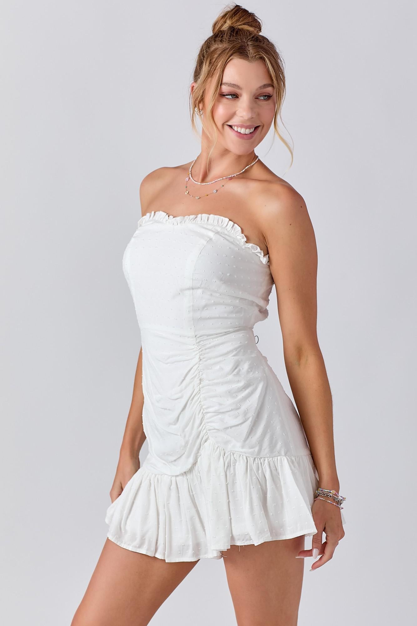 Frilled Torso Ruched Mini Dress