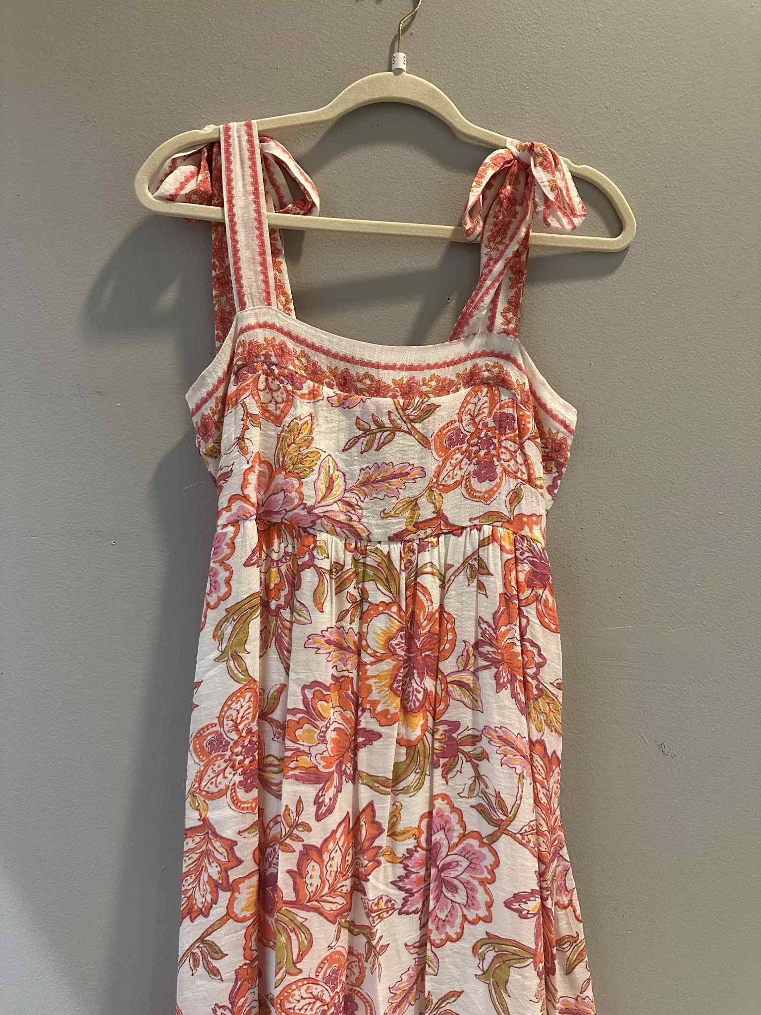 Floral Border Tie Strap Midi Dress