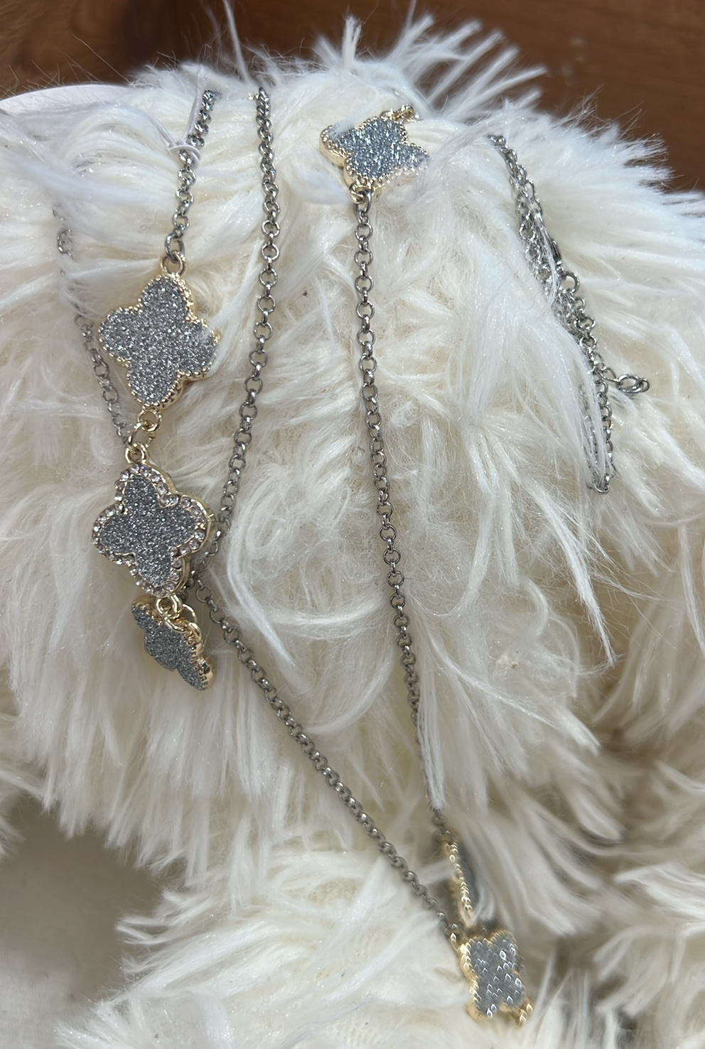 Silver Glitter Clover Necklace