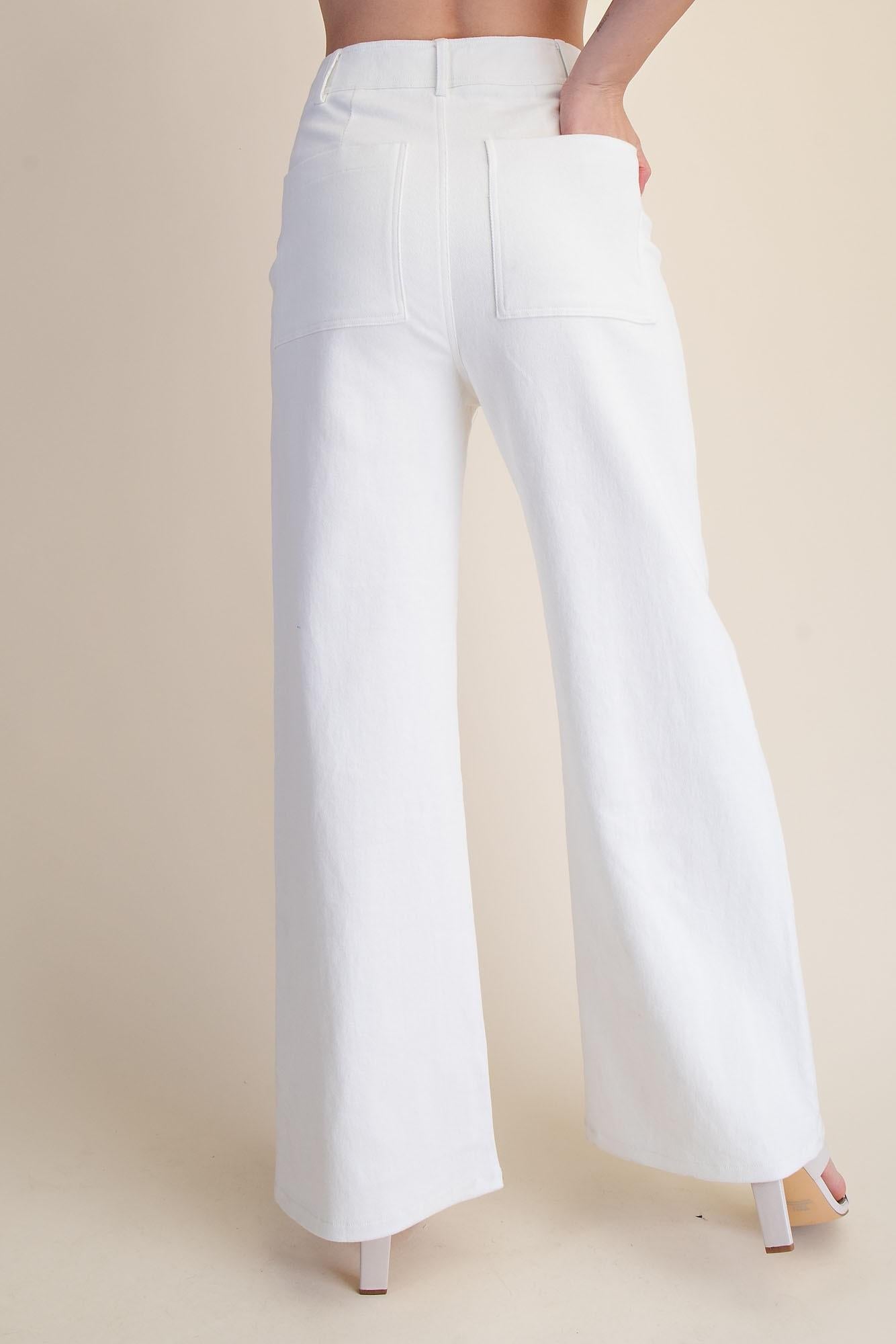 White High-waist Straight Pants
