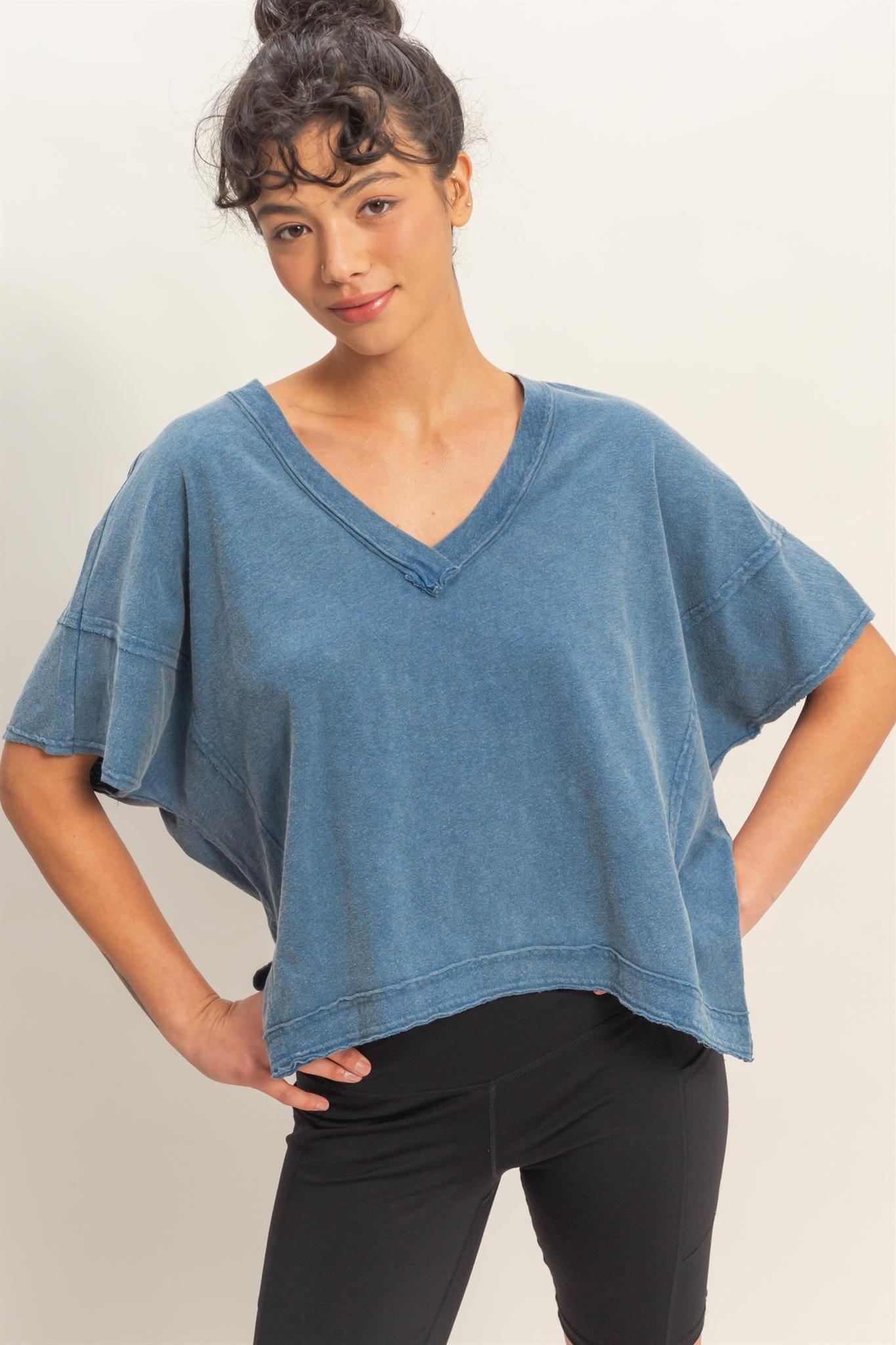 Oversized V-neck Short Sleeve Top