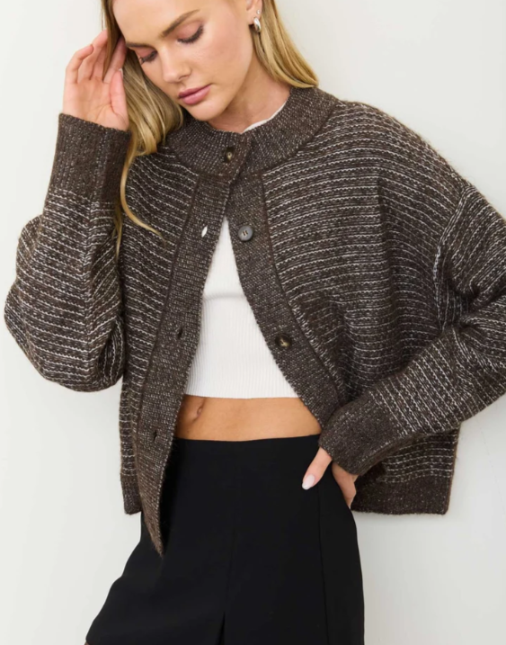 MARLED RIBBED TRIM BUTTON DOWN KNIT CARDIGAN