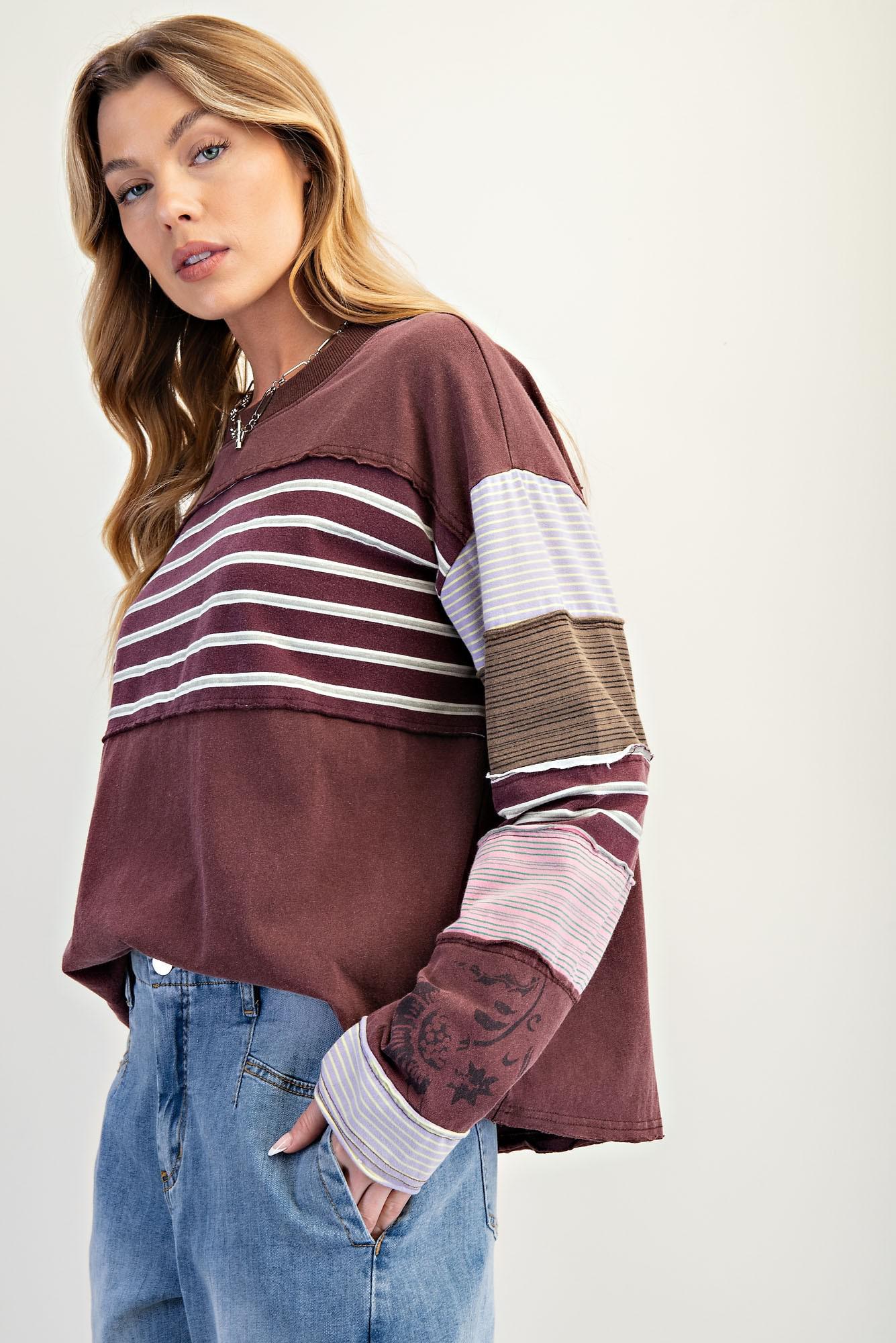 Stripe Mix Terry Knit LS