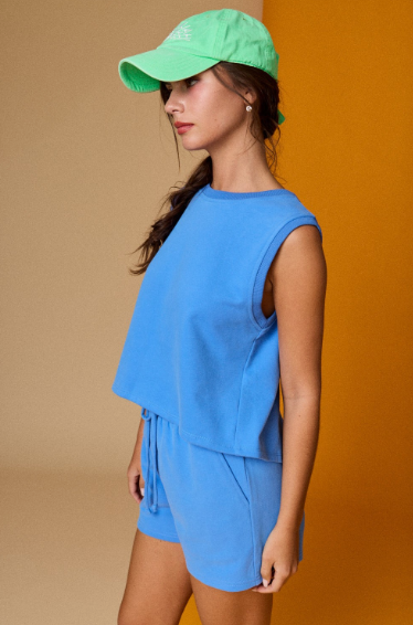 Split Back French Terry Shorts SET - Blue