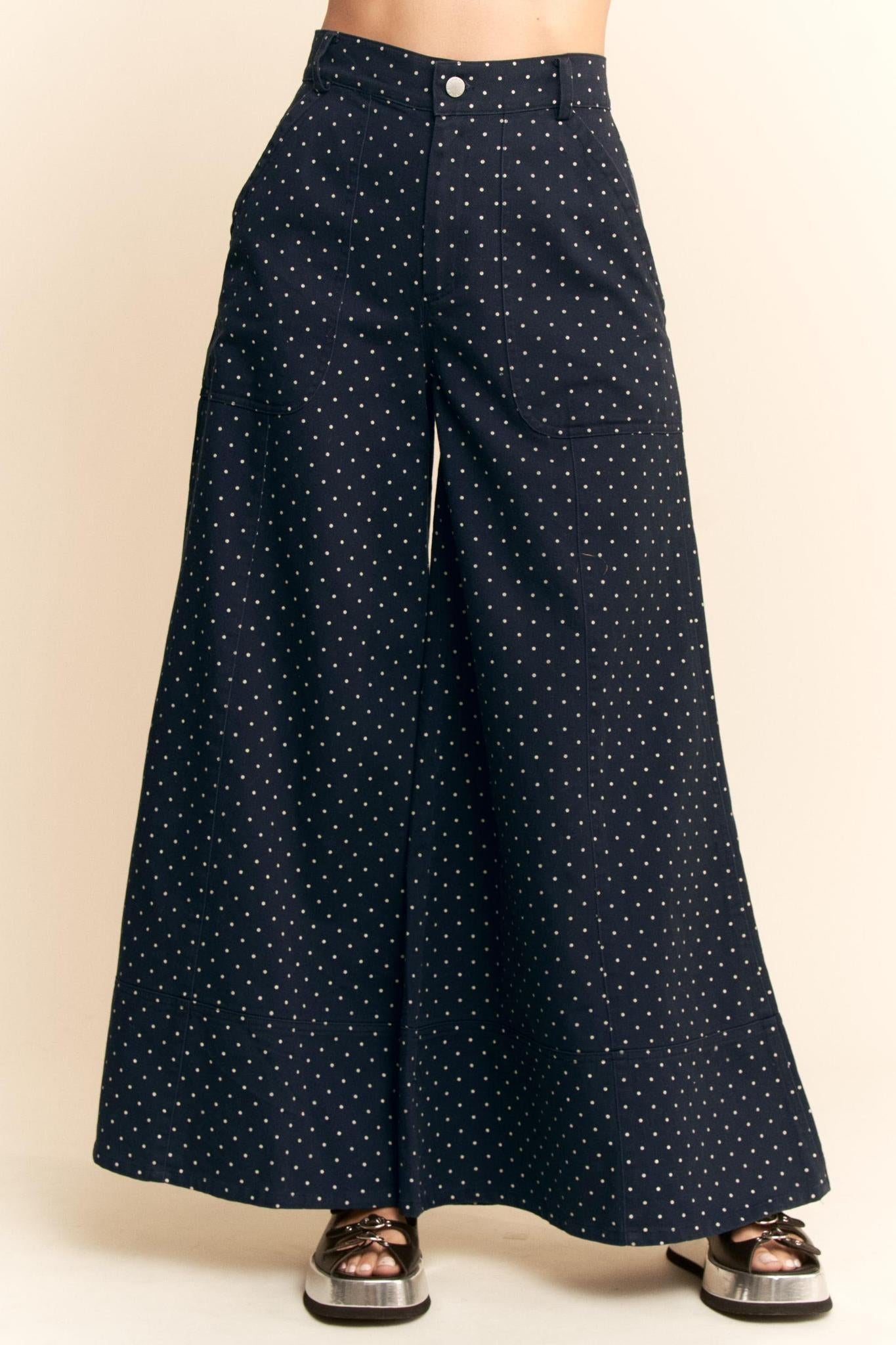 Washed Ruffle Lace Bottom Pants
