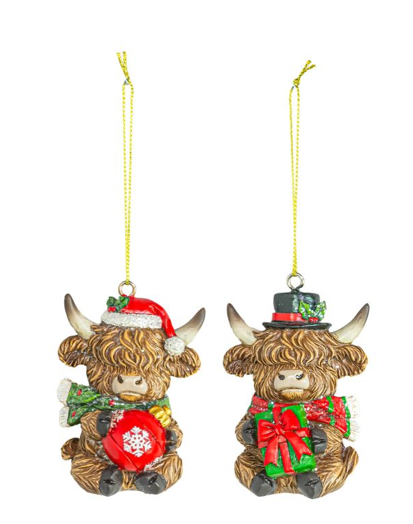 Holly Jolly Highland Cow Ornament