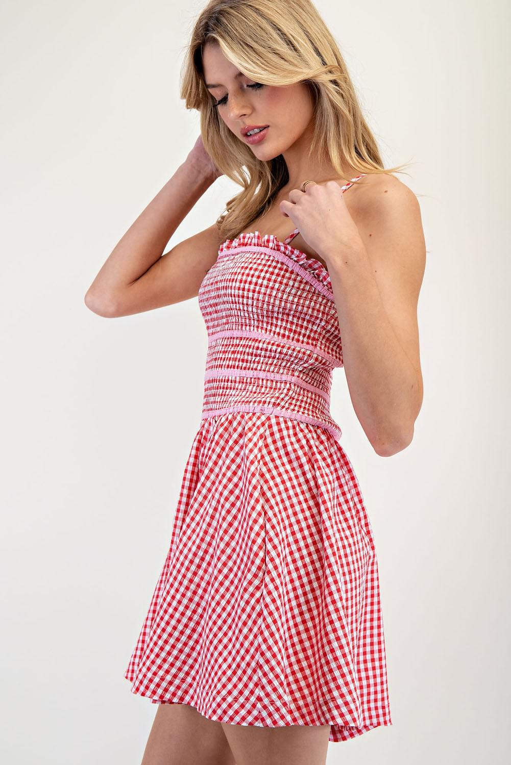 Sunset Red Gingham Romper