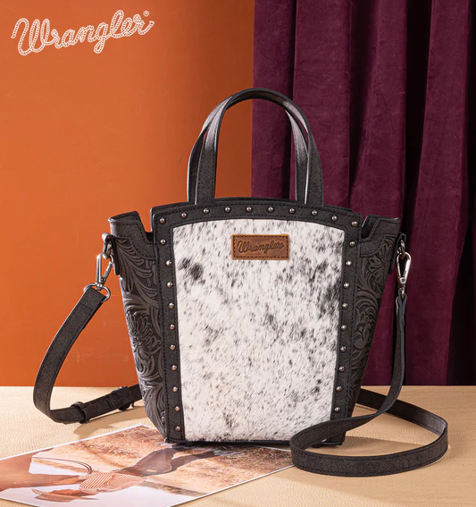 Wrangler Genuine Hair-On Cowhide Tote/Crossbody - Black